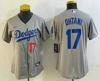 Women%27s Los Angeles Dodgers #17 Shohei Ohtani Number Gray Cool Base Stitched Jersey->mlb womens jerseys->MLB Jersey